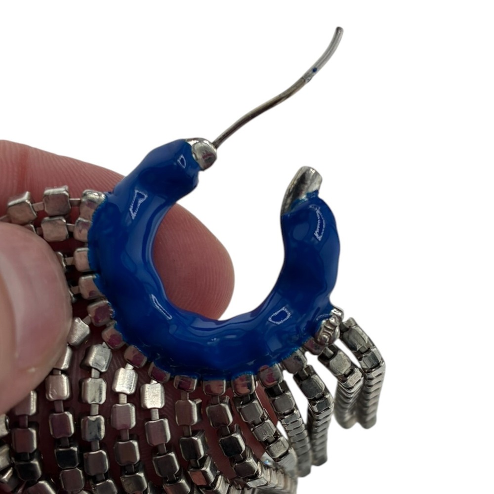 Alexis Bittar Blue Enamel Crystal Fringe Hoop Earrings Silver Statement - Picture 2 of 3